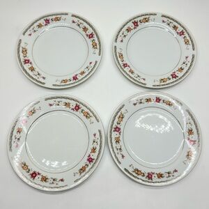 Vintage Bread & Butter China‎  plates Elegant Floral Dinner Plate Set of 4